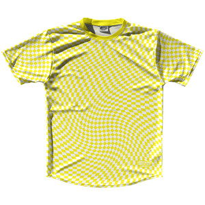 Warped Checkerboard Running Shirt Track Cross Made In USA - Yellow Bright And White Warped Checkerboard Running Shirt Track Cross Made In USA - Yellow Bright And White
