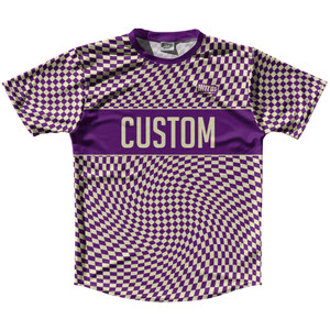 Warped Checkerboard Custom Running Shirt Track Cross Made In USA - Purple Medium And Vegas Gold Warped Checkerboard Custom Running Shirt Track Cross Made In USA - Purple Medium And Vegas Gold