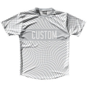 Warped Checkerboard Custom Running Shirt Track Cross Made In USA - Grey Medium And White Warped Checkerboard Custom Running Shirt Track Cross Made In USA - Grey Medium And White