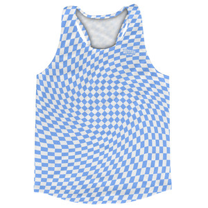Warped Checkerboard Running Track Tops Made In USA - Blue Carolina And White Warped Checkerboard Running Track Tops Made In USA - Blue Carolina And White