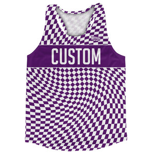 Warped Checkerboard Custom Running Track Tops Made In USA - Purple Medium And White Warped Checkerboard Custom Running Track Tops Made In USA - Purple Medium And White