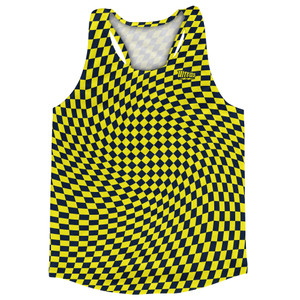 Warped Checkerboard Running Track Tops Made In USA - Blue Navy And Yellow Bright Warped Checkerboard Running Track Tops Made In USA - Blue Navy And Yellow Bright