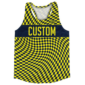 Warped Checkerboard Custom Running Track Tops Made In USA - Blue Navy And Yellow Bright Warped Checkerboard Custom Running Track Tops Made In USA - Blue Navy And Yellow Bright