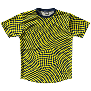Warped Checkerboard Running Shirt Track Cross Made In USA - Blue Navy And Yellow Bright Warped Checkerboard Running Shirt Track Cross Made In USA - Blue Navy And Yellow Bright