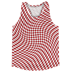 Warped Checkerboard Running Track Tops Made In USA - Red Dark And White Warped Checkerboard Running Track Tops Made In USA - Red Dark And White