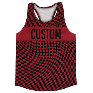 Warped Checkerboard Custom Running Track Tops Made In USA - Red Cardinal And Black Warped Checkerboard Custom Running Track Tops Made In USA - Red Cardinal And Black
