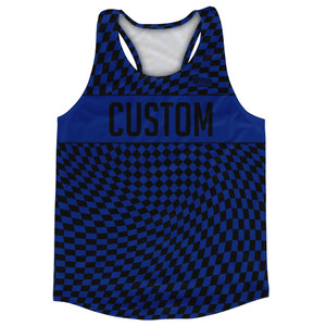 Warped Checkerboard Custom Running Track Tops Made In USA - Blue Royal And Black Warped Checkerboard Custom Running Track Tops Made In USA - Blue Royal And Black