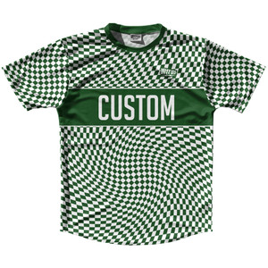 Warped Checkerboard Custom Running Shirt Track Cross Made In USA - Green Hunter And White Warped Checkerboard Custom Running Shirt Track Cross Made In USA - Green Hunter And White