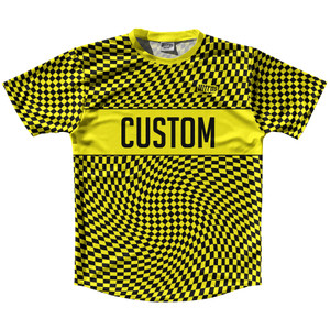 Warped Checkerboard Custom Running Shirt Track Cross Made In USA - Yellow Bright And Black Warped Checkerboard Custom Running Shirt Track Cross Made In USA - Yellow Bright And Black