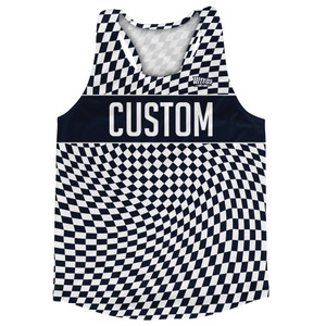 Warped Checkerboard Custom Running Track Tops Made In USA - Blue Navy Almost Black And White