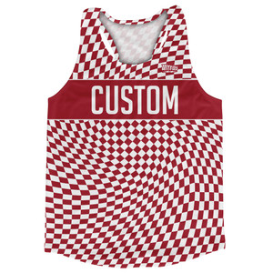 Warped Checkerboard Custom Running Track Tops Made In USA - Red Cardinal And White Warped Checkerboard Custom Running Track Tops Made In USA - Red Cardinal And White