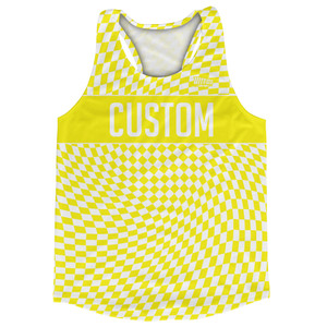 Warped Checkerboard Custom Running Track Tops Made In USA - Yellow Bright And White Warped Checkerboard Custom Running Track Tops Made In USA - Yellow Bright And White