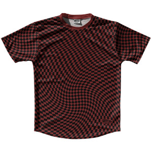 Warped Checkerboard Running Shirt Track Cross Made In USA - Red Maroon And Black Warped Checkerboard Running Shirt Track Cross Made In USA - Red Maroon And Black