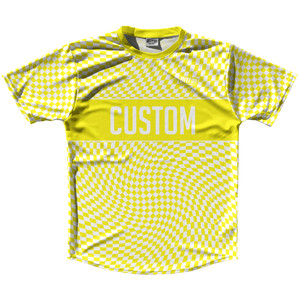 Warped Checkerboard Custom Running Shirt Track Cross Made In USA - Yellow Bright And White Warped Checkerboard Custom Running Shirt Track Cross Made In USA - Yellow Bright And White