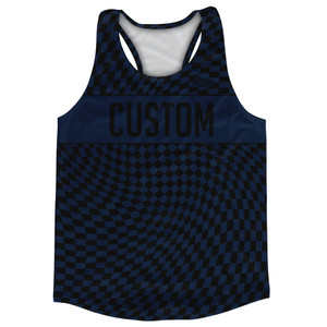 Warped Checkerboard Custom Running Track Tops Made In USA - Blue Navy And Black Warped Checkerboard Custom Running Track Tops Made In USA - Blue Navy And Black