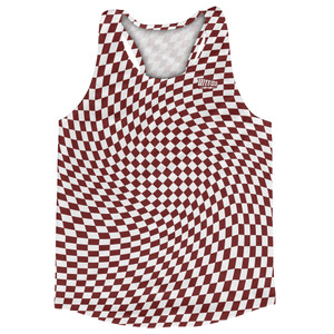 Warped Checkerboard Running Track Tops Made In USA - Red Maroon And White