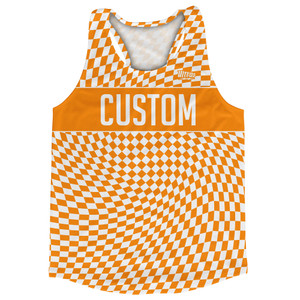 Warped Checkerboard Custom Running Track Tops Made In USA - Orange Tennessee And White Warped Checkerboard Custom Running Track Tops Made In USA - Orange Tennessee And White
