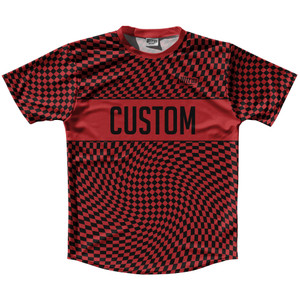 Warped Checkerboard Custom Running Shirt Track Cross Made In USA - Red Dark And Black Warped Checkerboard Custom Running Shirt Track Cross Made In USA - Red Dark And Black