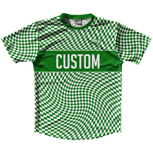 Warped Checkerboard Custom Running Shirt Track Cross Made In USA - Green Kelly And White Warped Checkerboard Custom Running Shirt Track Cross Made In USA - Green Kelly And White