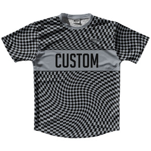 Warped Checkerboard Custom Running Shirt Track Cross Made In USA - Grey Dark And Black