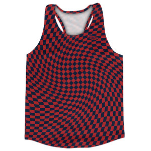 Warped Checkerboard Running Track Tops Made In USA - Blue Navy And Red Dark Warped Checkerboard Running Track Tops Made In USA - Blue Navy And Red Dark