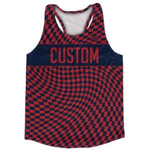 Warped Checkerboard Custom Running Track Tops Made In USA - Blue Navy And Red Dark Warped Checkerboard Custom Running Track Tops Made In USA - Blue Navy And Red Dark