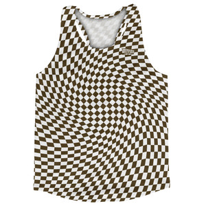 Warped Checkerboard Running Track Tops Made In USA - Brown Dark And White Warped Checkerboard Running Track Tops Made In USA - Brown Dark And White