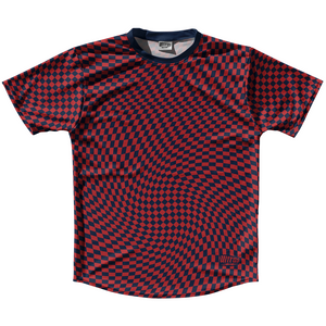 Warped Checkerboard Running Shirt Track Cross Made In USA - Blue Navy And Red Dark Warped Checkerboard Running Shirt Track Cross Made In USA - Blue Navy And Red Dark