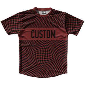 Warped Checkerboard Custom Running Shirt Track Cross Made In USA - Red Maroon And Black Warped Checkerboard Custom Running Shirt Track Cross Made In USA - Red Maroon And Black