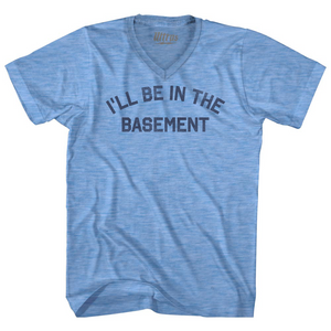 I'll Be In The Basement Adult Tri-Blend V-neck T-shirt - Athletic Blue