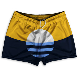 Milwaukee Flag Shorty Short Gym Shorts 2.5" Inseam Made In USA - Yellow Navy Milwaukee Flag Shorty Short Gym Shorts 2.5" Inseam Made In USA - Yellow Navy