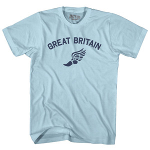 Great Britain Track Running Winged Foot Adult Cotton T-shirt - Light Blue Great Britain Track Running Winged Foot Adult Cotton T-shirt - Light Blue