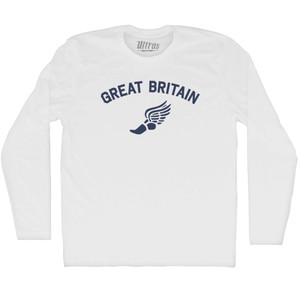 Great Britain Track Running Winged Foot Adult Cotton Long Sleeve T-shirt - White Great Britain Track Running Winged Foot Adult Cotton Long Sleeve T-shirt - White