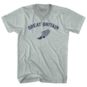 Great Britain Track Running Winged Foot Adult Tri-Blend V-neck T-shirt - Athletic Cool Grey Great Britain Track Running Winged Foot Adult Tri-Blend V-neck T-shirt - Athletic Cool Grey