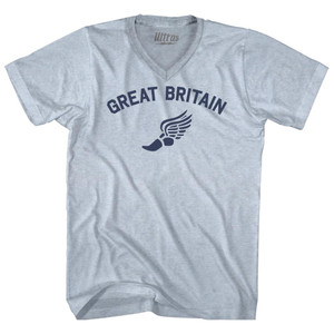 Great Britain Track Running Winged Foot Adult Tri-Blend V-neck T-shirt - Athletic White Great Britain Track Running Winged Foot Adult Tri-Blend V-neck T-shirt - Athletic White