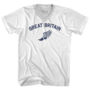 Great Britain Track Running Winged Foot Adult Tri-Blend V-neck T-shirt - White Great Britain Track Running Winged Foot Adult Tri-Blend V-neck T-shirt - White