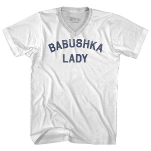 Babushka Lady Adult Tri-Blend V-neck T-shirt - White
