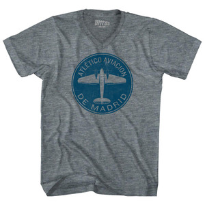 Atletico Aviacion De Madrid Roundel Tri-Blend V-neck Womens Junior Cut T-shirt - Athletic Grey