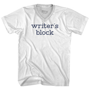 Writer's Block Typewriter Font Adult Tri-Blend V-neck T-shirt - White Writer's Block Typewriter Font Adult Tri-Blend V-neck T-shirt - White