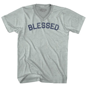 Blessed Adult Tri-Blend V-neck T-shirt - Athletic Cool Grey