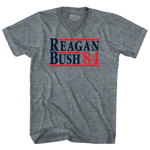 Reagan Bush 84 Tri-Blend V-neck Womens Junior Cut T-shirt - Athletic Grey Reagan Bush 84 Tri-Blend V-neck Womens Junior Cut T-shirt - Athletic Grey