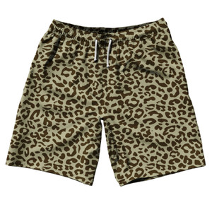 Cheetah Two Tone Light Brown 10" Swim Shorts Made in USA - Light Brown Cheetah Two Tone Light Brown 10" Swim Shorts Made in USA - Light Brown