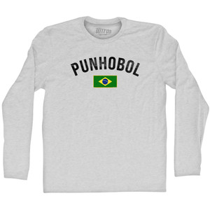Brazil Punhobol Country Flag Adult Cotton Long Sleeve T-shirt - Grey Heather Brazil Punhobol Country Flag Adult Cotton Long Sleeve T-shirt - Grey Heather