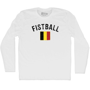 Belgium Fistball Country Flag Adult Cotton Long Sleeve T-shirt - White Belgium Fistball Country Flag Adult Cotton Long Sleeve T-shirt - White