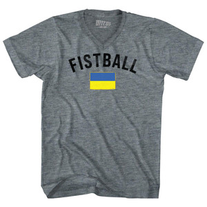 Ukraine Fistball Country Flag Tri-Blend V-neck Womens Junior Cut T-shirt - Athletic Grey