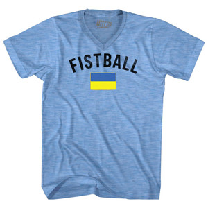 Ukraine Fistball Country Flag Adult Tri-Blend V-neck T-shirt - Athletic Blue
