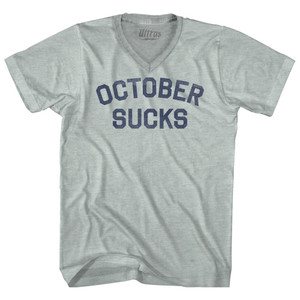 October Sucks Adult Tri-Blend V-neck T-shirt - Athletic Cool Grey October Sucks Adult Tri-Blend V-neck T-shirt - Athletic Cool Grey