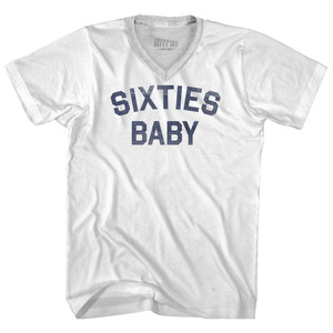 Sixties Baby Adult Tri-Blend V-neck T-shirt - White