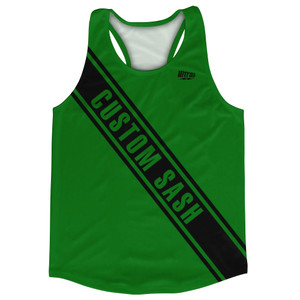 Custom Sash Left To Right Running Tank Tops Made In USA - Green Kelly And Black Custom Sash Left To Right Running Tank Tops Made In USA - Green Kelly And Black