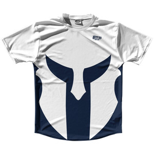 Spartan Running Shirt Track Cross Made In USA - White And Blue Navy Spartan Running Shirt Track Cross Made In USA - White And Blue Navy